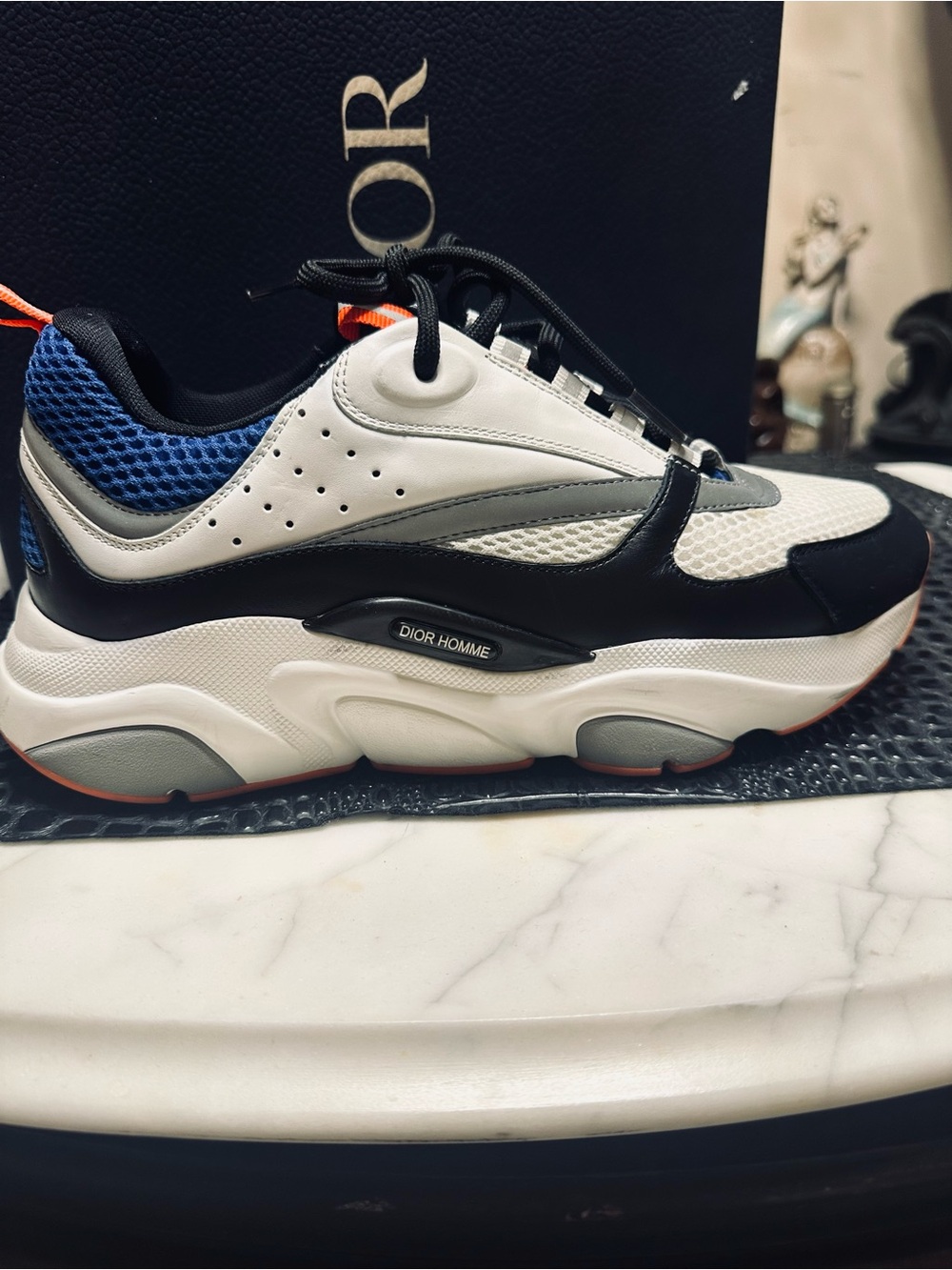 Dior Men's Chunky Sneakers in White, Black & Blue with Orange Accents - Picture 5 of 10
